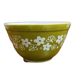 Vintage Pyrex Green Spring Blossom 401 Crazy Daisy Mixing/Nesting Bowl 1970s